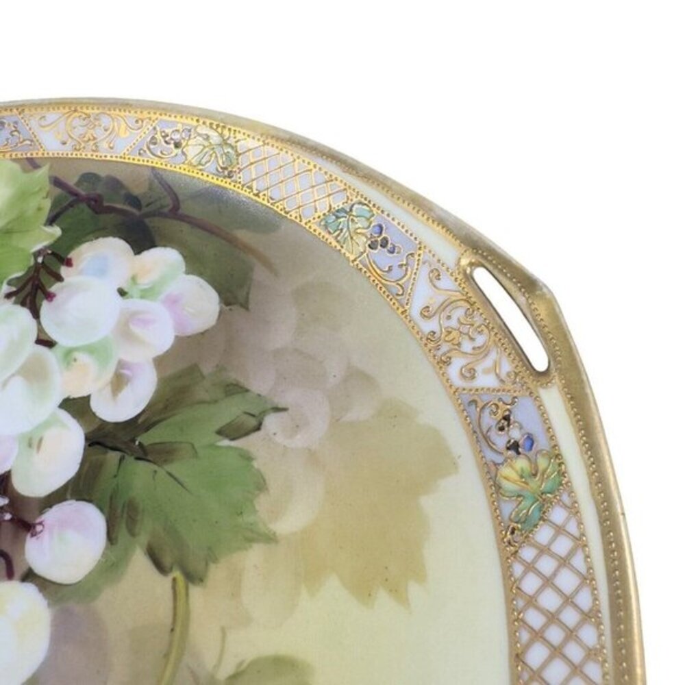 Antique Nippon HandPainted Large Platter Dish Plate W Handles Textured Porcelain - Picture 6 of 16